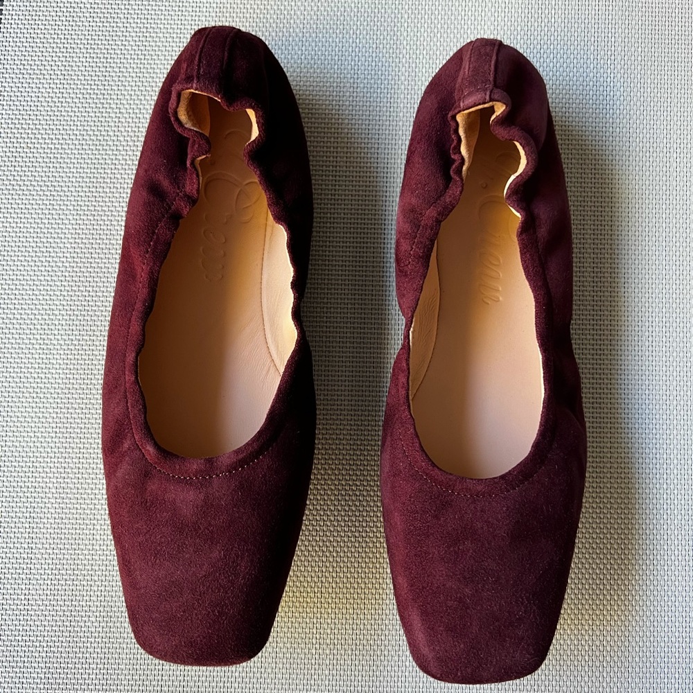 J. Crew Anya scrunchie ballet flats suede wine 6.5